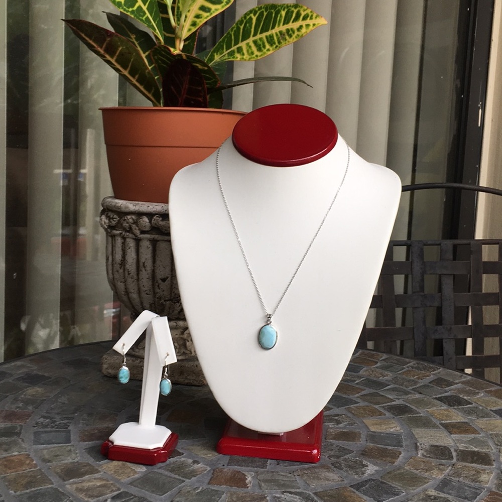 Larimar Sterling Silver Chain/Pendant ER Set - Picture 2 of 14